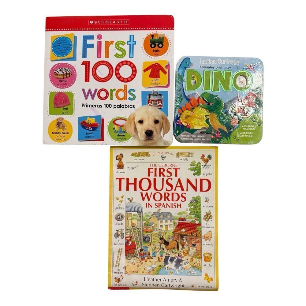 Bundle Lot of Three (3) Spanish Books: Usborne First Thousand Words Dino